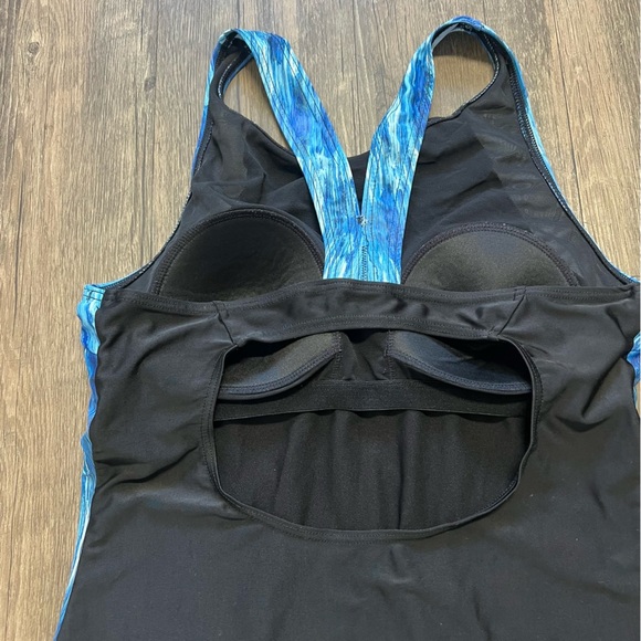 Women's Halter Print One Piece Swimsuit Unitard Athletic Swimwear Racer Back L - Picture 9 of 10